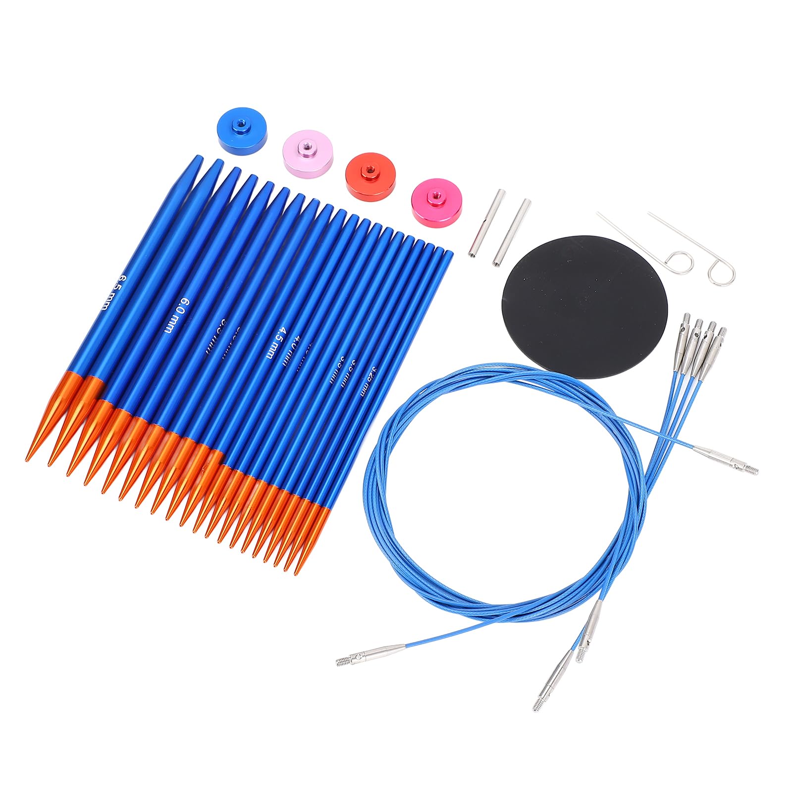 AUNMAS Juego de Agujas Circulares Intercambiables de Oro Azul, Material de Aluminio, Diseño Ergonómico Suave, 20 Tamaños para Principiantes y Adultos