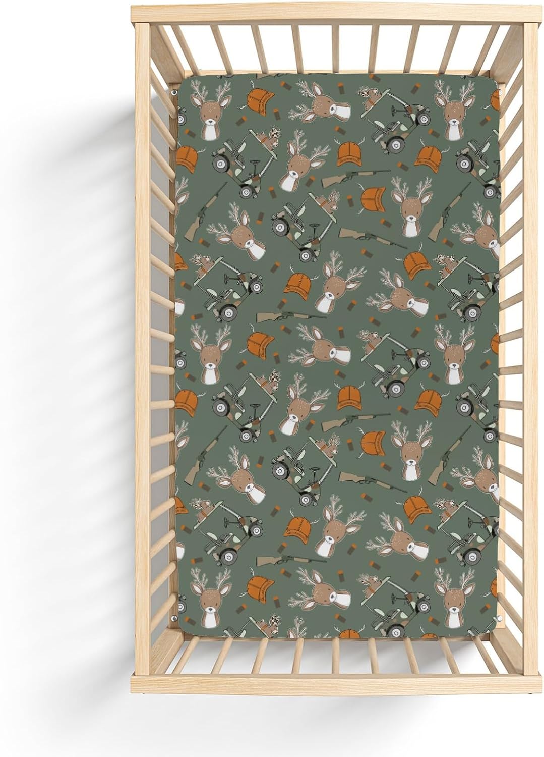 Green Boys Kids Hunting Baby Crib Sheets for Boy 52"x28" Camouflage Deer Hunting Soft Snug Fitted Crib Mattress Cover Animal Hunt Hunter Nursery Baby Sheet for Standard Crib & Toddler Bed Mattress