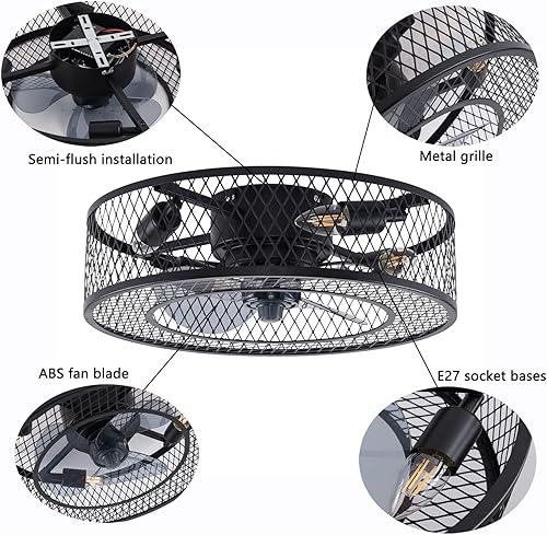 Miniatura 5 de OUKANING Ventilador de techo de granja con luces con control remoto, luz de jaula de metal industrial, ventiladores de techo de estilo rústico de 18