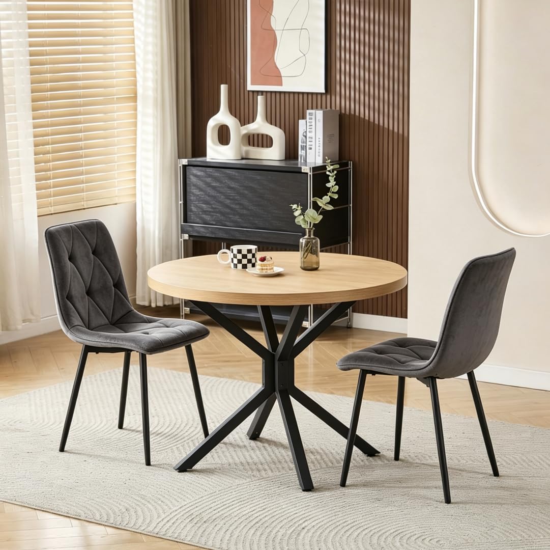 Pantanal 95cm Small Round Oak Wood Dining Table and 2 Chairs Set for Modern Kitchen Dinette Restaurant
