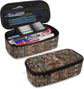 Deer Forest Camo Pencil Case for Kids Large Pencil Pouch for Elementary Boys Girls Pencil Bag with Mesh Pocket Children Pencil Box for Students Teenagers Pencil Container for Study