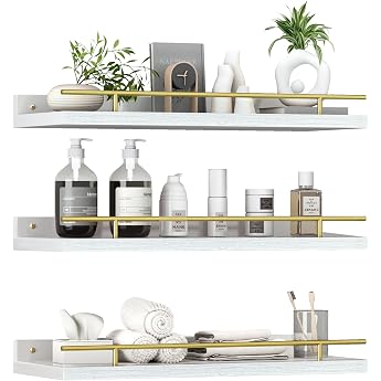 ZVZM Wall Shelf White Wood Pack of 3 Kitchen Shelves White Bookcase Wall Shelf Kitchen Shelves for Walls Bathroom Shelf for Living Room Bedroom or Office