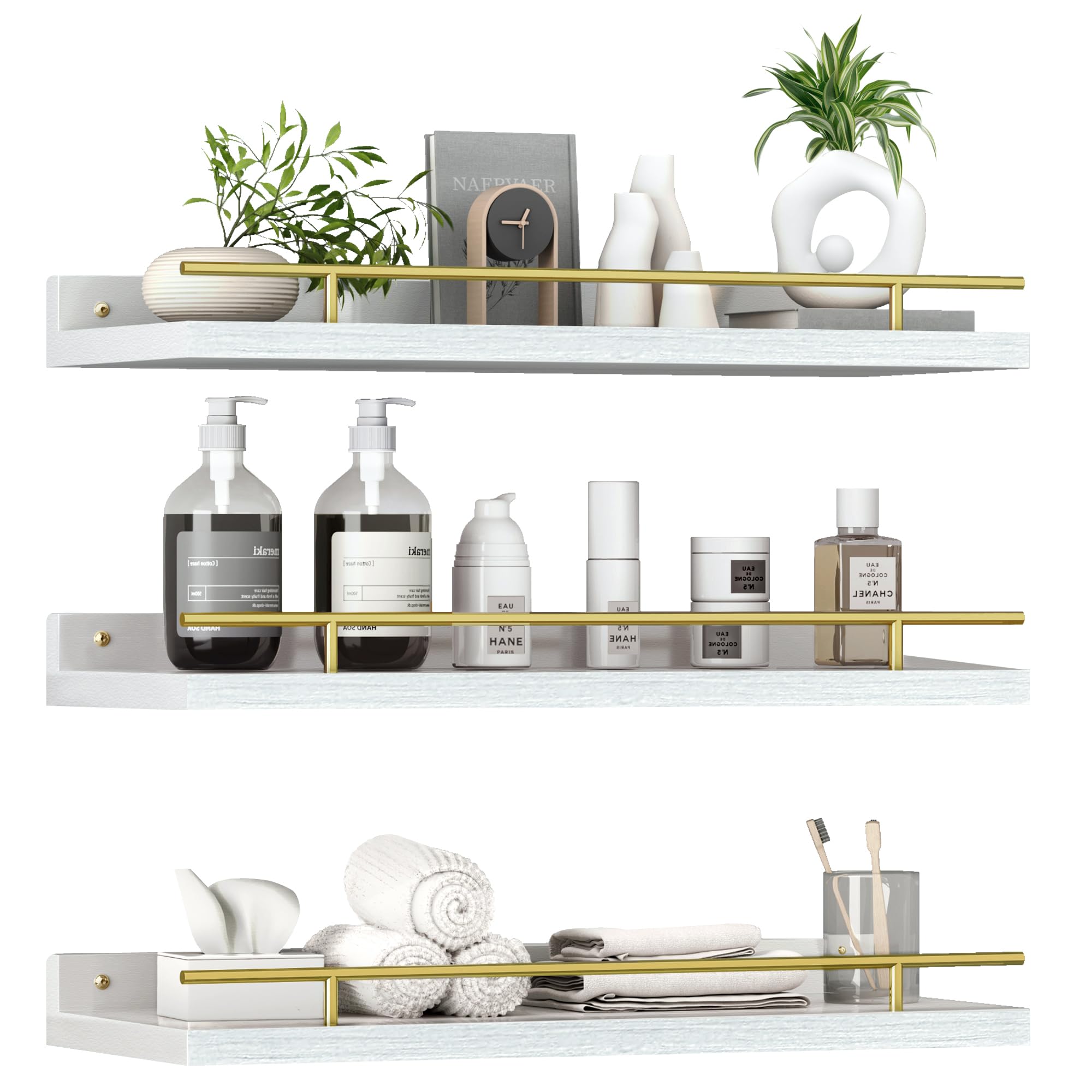 ZVZM Floating Shelves Wall Mounted Shelf, 3 Set Wood shelves for wall, Picture Ledge Display Racks Spice Racks Decorative Wooden Wall Shelves For Bathroom Living Room Kitchen Home Office.