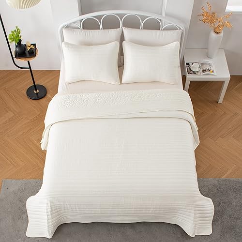 Miniatura 7 de Juego de edredón tamaño King marfil  Colcha ligera de microfibra ultrasuave  Colcha King de 3 piezas para todas las estaciones  Colección Parker