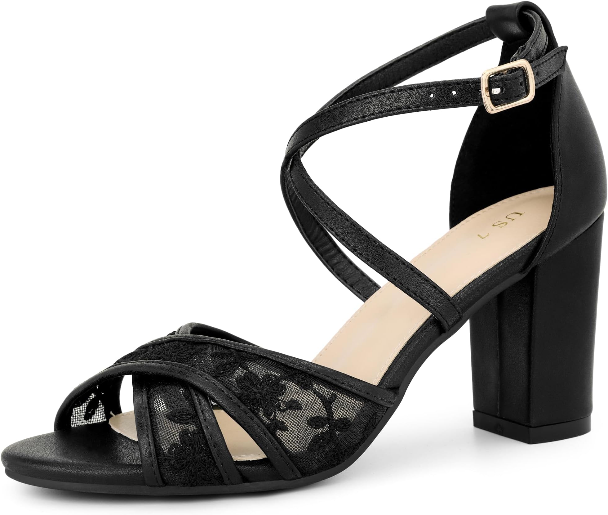 Lace Sandal Cross Strap Heel Open Toe Block High Heels Sandals for Women