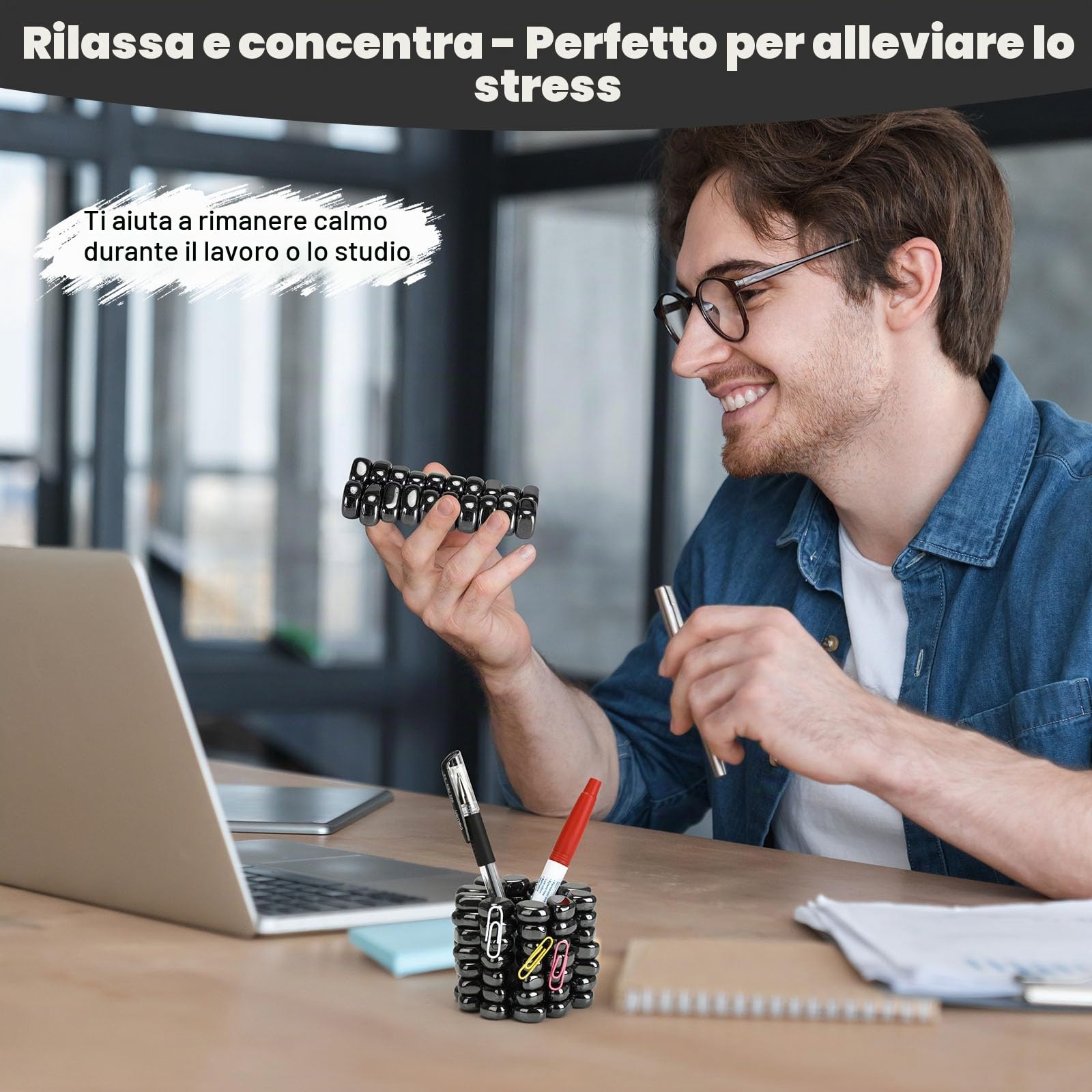 20 Pezzi Pietre Magnetiche di Ematite, Irregolari Magneti con Borsa Portaoggetti per Relax, Decorazione e Anti-Stress, Magneti per Frigorifero, Ufficio e Casa (Nero)