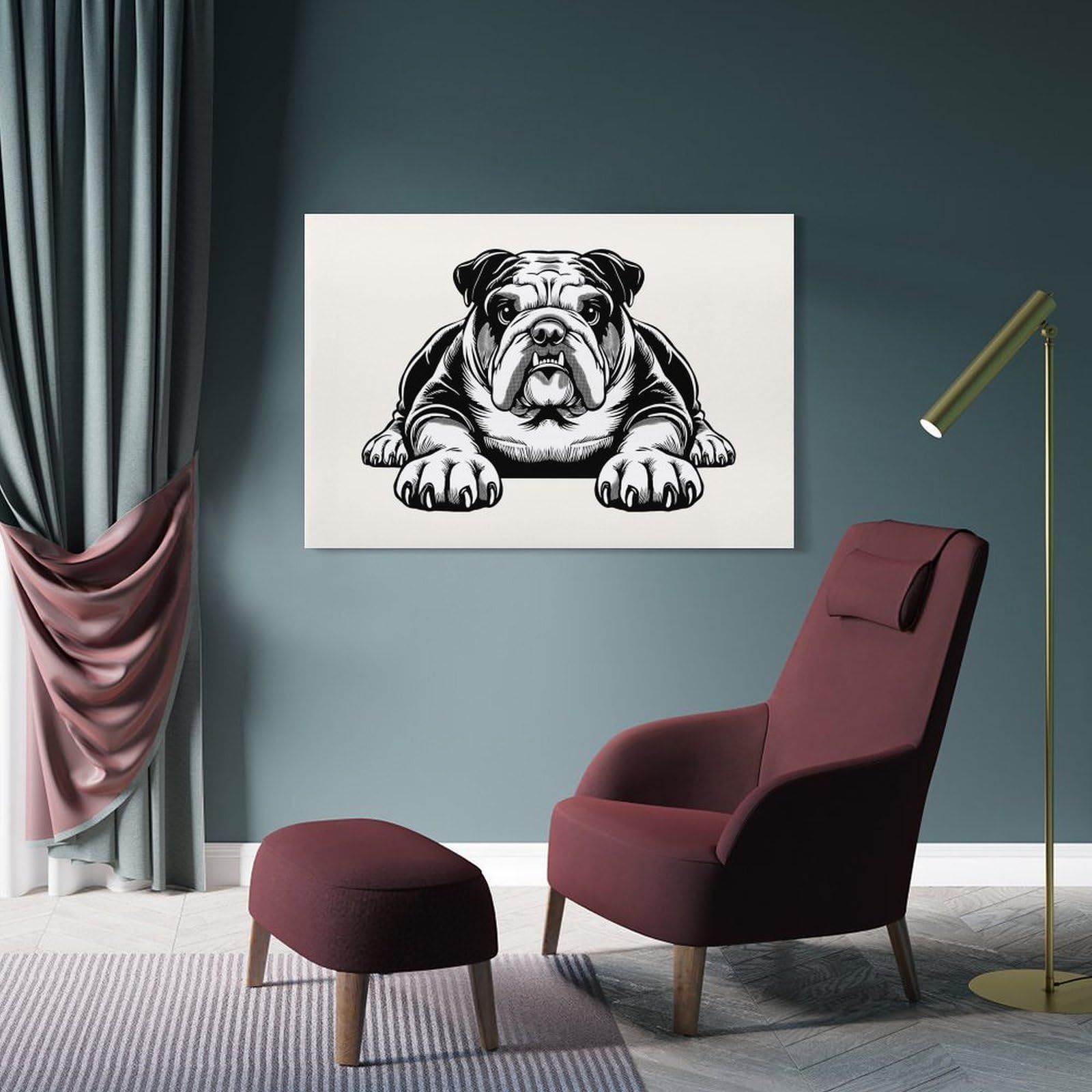 Junmoney Canvas Wall Decor The Bulldog, 24x36inch(60x90cm), for Bedroom, Guest Room Or Reading Nook, Decorative Wall Art for Cosy Rooms