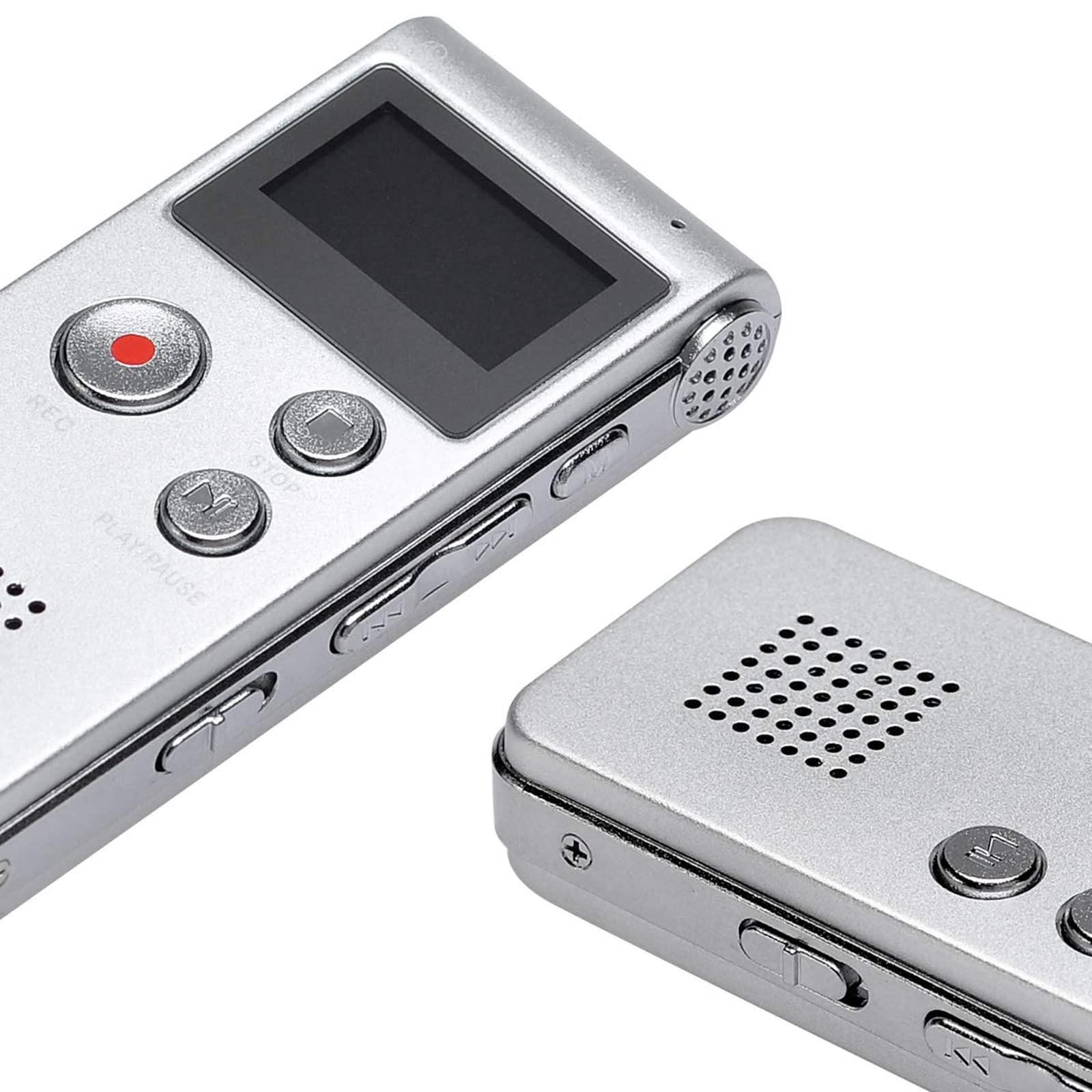 Lychee Professionale Registratore Vocale Digitale Portatile, 1536kbps,8 GB Multifunzionale USB Digital Audio Voice Recorder con Lettore MP3 (Argento)