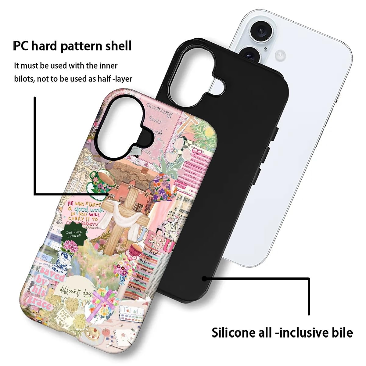 Funda para iPhone 16, TPU a prueba de golpes, protección contra caídas, carcasa rígida híbrida de 2 capas para iPhone 16-Love Jesus