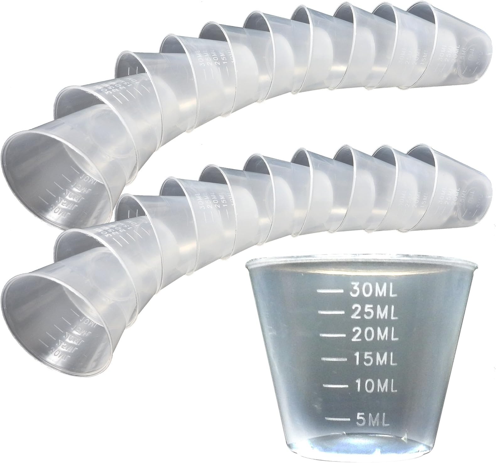 Re-Gen 400 x 30ml Plastic Guided Measuring Cup Tablet Pill Tub Medicine Containers (4 Sleeves, 100 Cups per Sleeve)