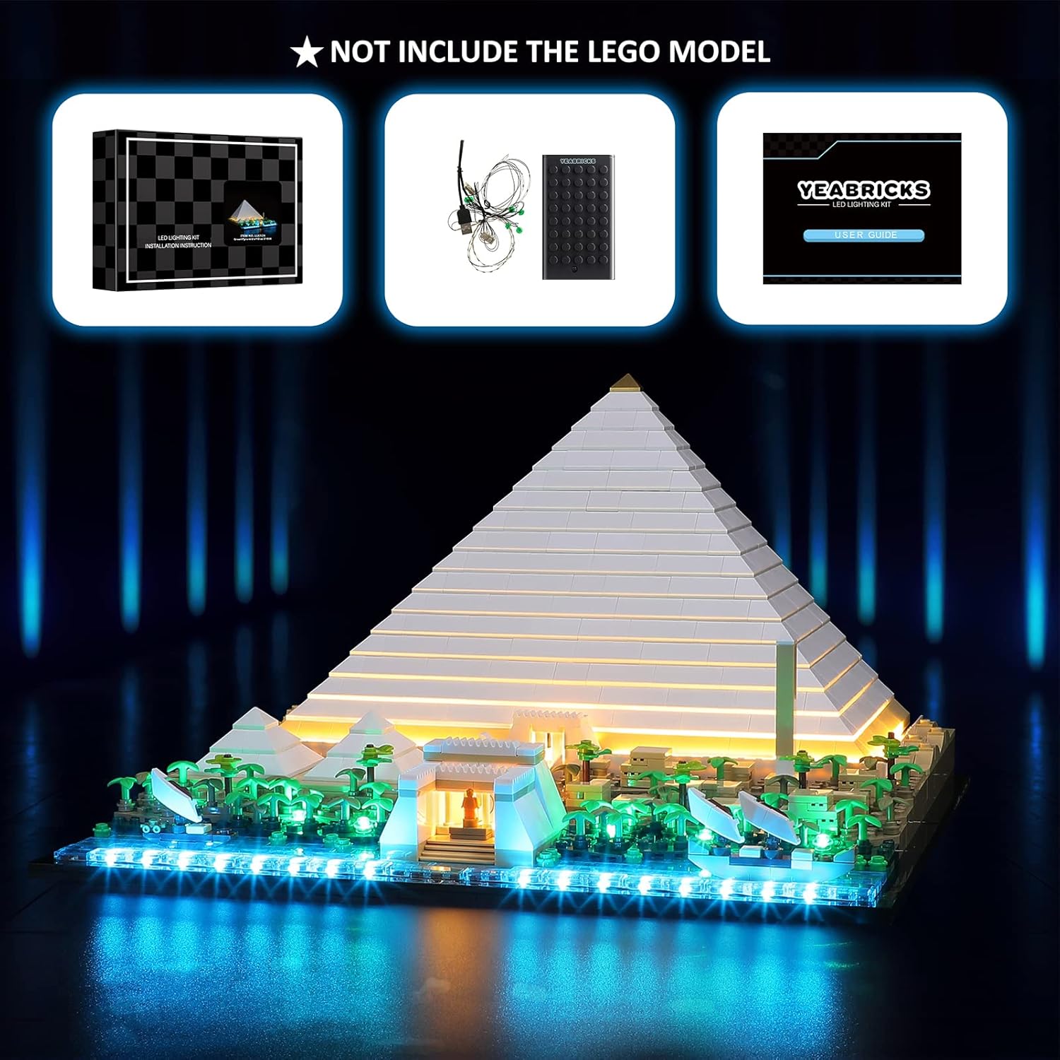 YEABRICKS LED Light Kit for Lego - Architecture Great Pyramid of Giza Building Blocks Model, LED Light Set Compatible with 21058(Lego Set NOT Included)