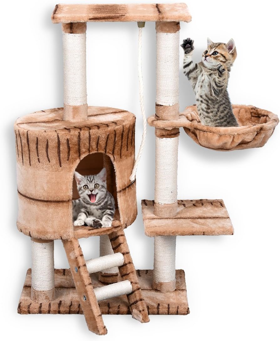 FirstWell Cat Tree Condo Tower with Scratching Posts Kitty Trees House Bed Furniture for Kittens 38 inches Tiger Stripe PCT012