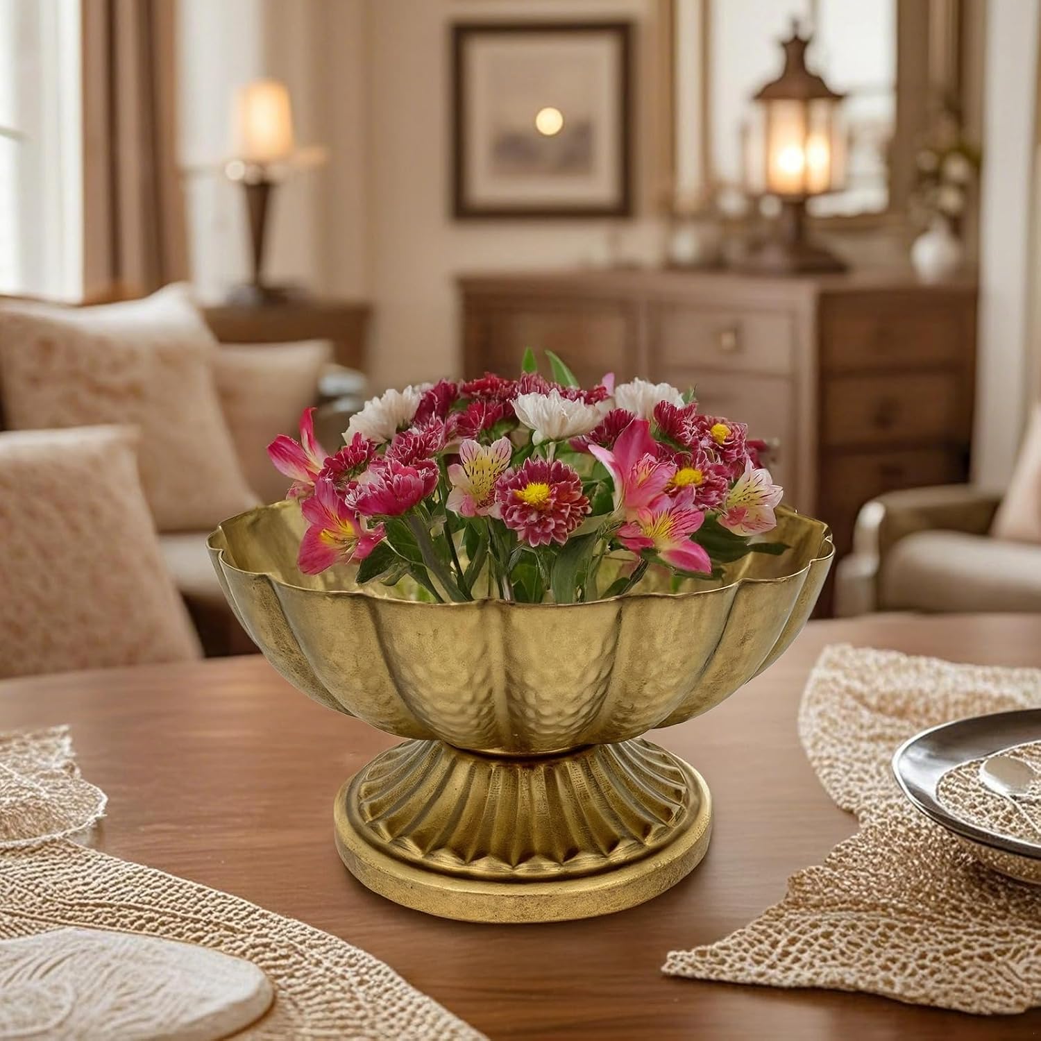 2-Piece Golden Compote Bowl Set for Table Centerpiece, Retro Metal Pumpkin Flower Vase, 7.4 X 3.9 Inches, Ideal for Christmas, Halloween, Weddings, and Parties