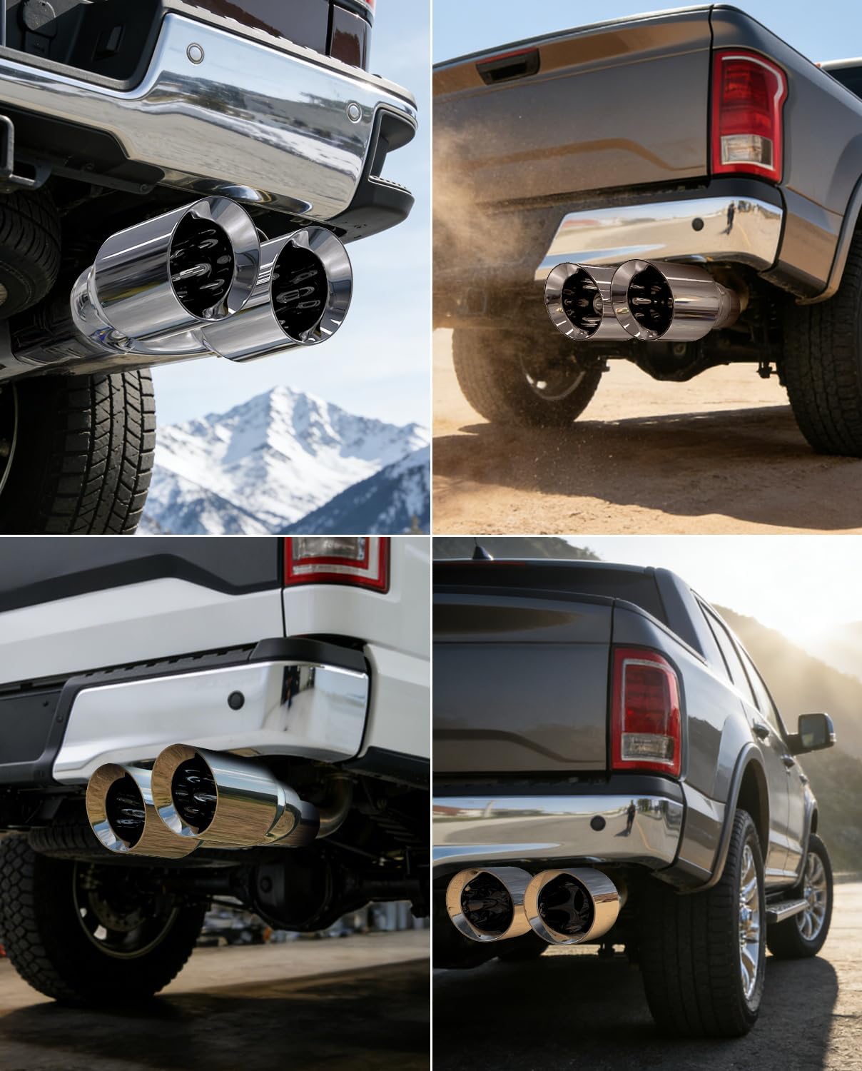 4 inch dual exhaust tip,4Inch Inlet 6inch outlet 15" Long Tail Pipe, Double Wall Polished Stainless Steel Exhaust Tip,Diesel Tip for Pickup Trucks and Cars