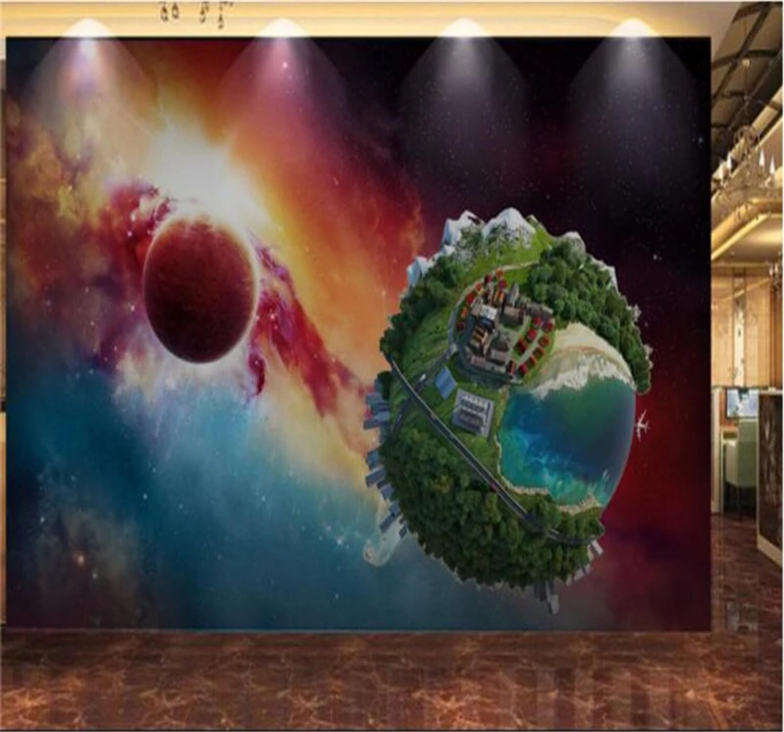 Xlming 400Cm×280Cm(B×H) Creative Three Dimensional Space Universe Earth 3D Wallpaper Luxury Home Dining Decor Paste Sofa Living Room The Wall For Bedroom Mural-400Cm×280Cm