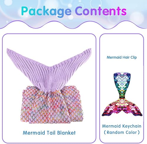 Miniatura 5 de AmyHomie Manta de cola de sirena, Manta de sirena hecha a mano al crochet para niños, Saco de dormir de cola de sirena súper suave y transpirable,
