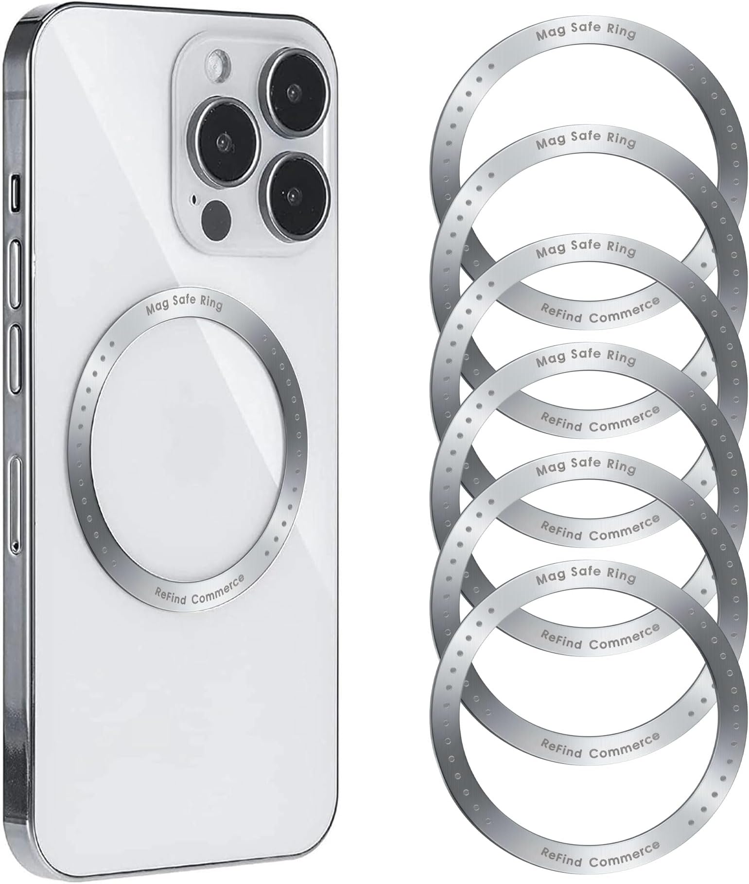 [6pcs] ReFind MagSafe Ring for Phone Conversion – MagSafe Converter for Wireless Charger and Wallet. Strong Sticker with 3M Adhesive for Android, iPhone, and Samsung (Silver)