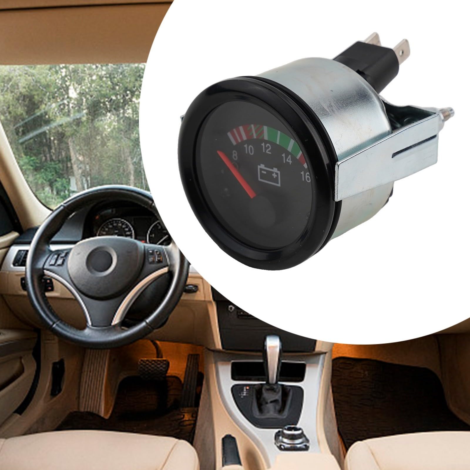 Digitales Voltmeter-Messgerät, 52 mm, 5,1 cm, für Auto, LKW, 8–16 V, LED-Display, schwarzer Armaturenbrett-Monitor