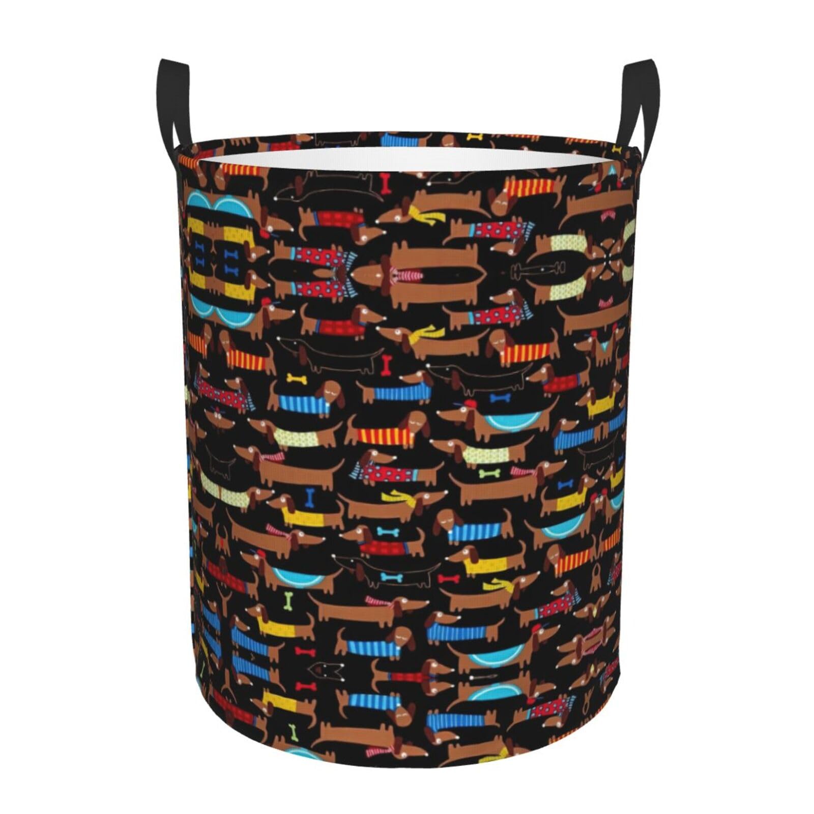 M Collapsible Round I Love My Dog Dachshunds Print Laundry Hamper