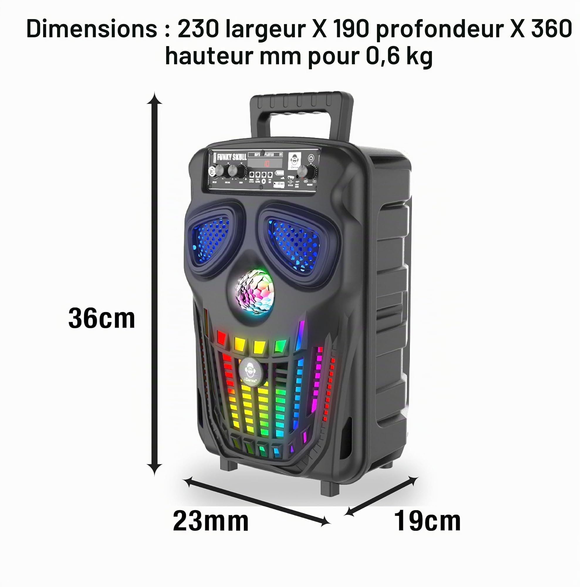 Idance Bluetooth PartyBox Funky Skull FS400 - Enceinte Party Bluetooth Portable avec Effets Lumineux