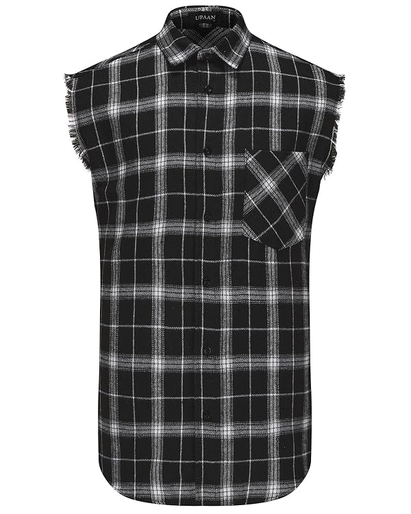 UPAAN Men Sleeveless Plaid Shirt, Cowboy Button Down Shirts, Muscle Performance Sleeveless Shirts,Black by UPAAN - Used condition - US$20.89