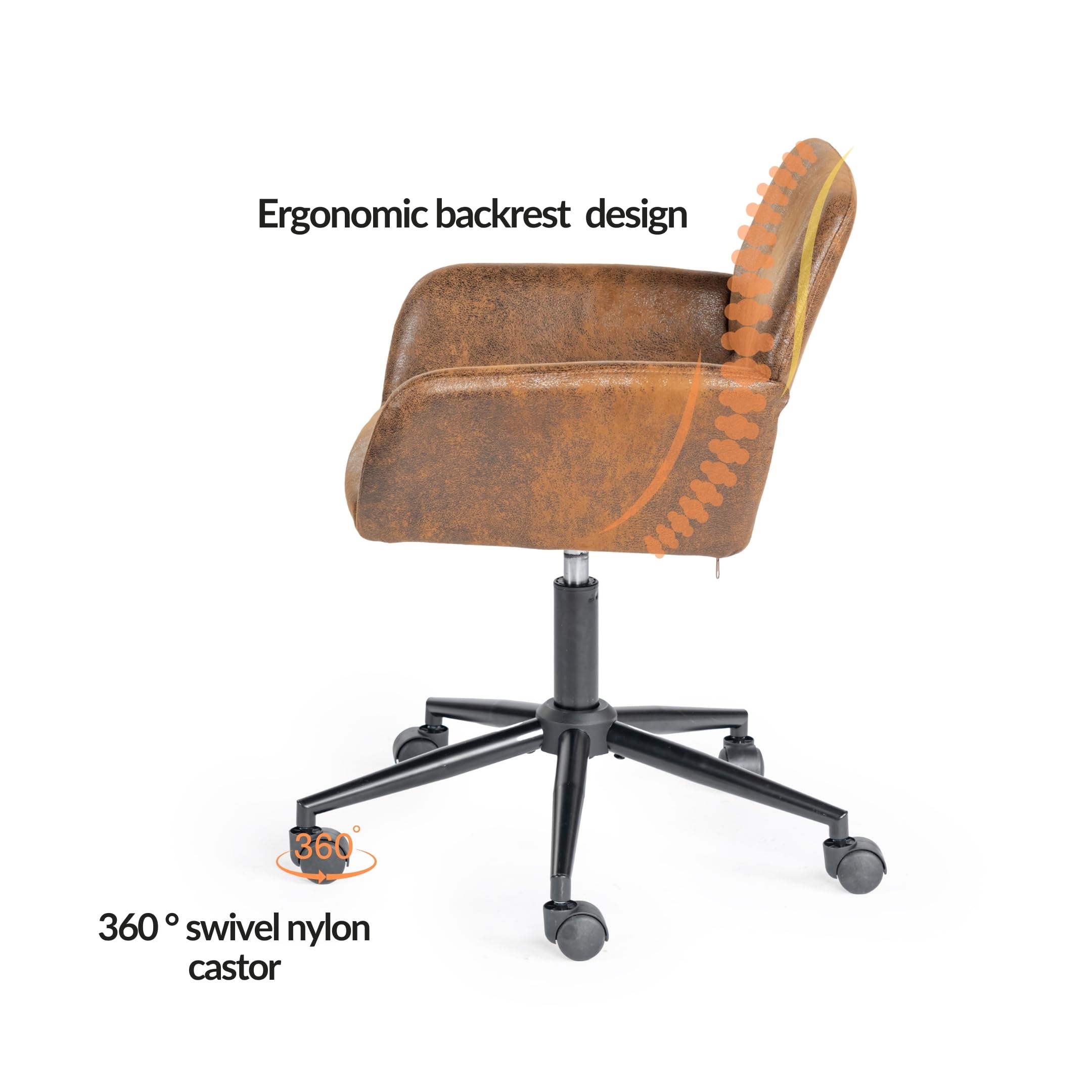 FurnitureR Chaise de Maquillage Pivotante, Siège de Chambre Réglable en Hauteur, Siège Creux Large et Respirant, Chaise D'habillage Rotative à 360°, Retro Marron Suede 56 x 55 x 75-85 cm