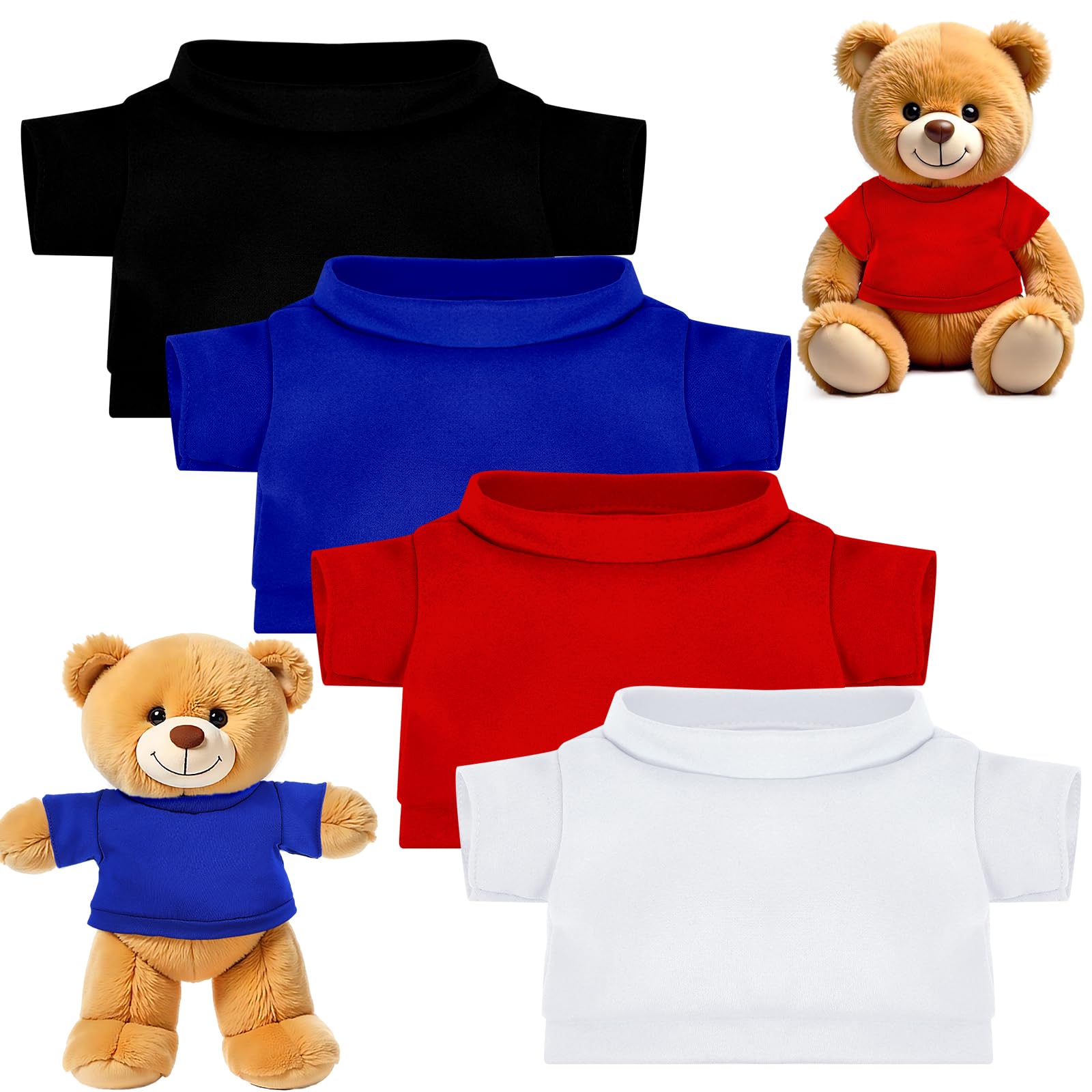 PEOVLVN4 Pcs Build a Bear Clothes, Bear Shirts Stuffed Animal Clothes White Basic Tee Shirt Doll Clothes for 12-16 Inch