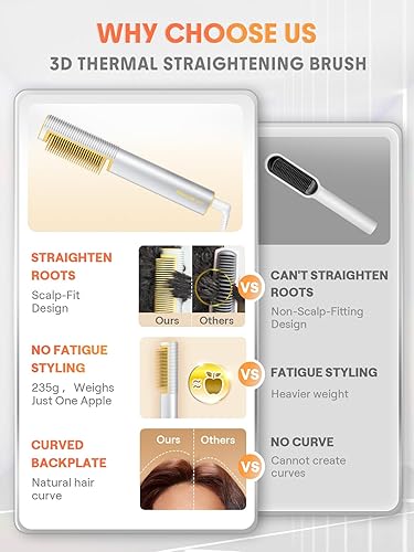 Miniatura 7 de SHEGLAM Cepillo alisador de cabello iónico 3D con peine térmico de oro de 24 quilates, diseño antiquemaduras, calentamiento rápido de 60 segundos,