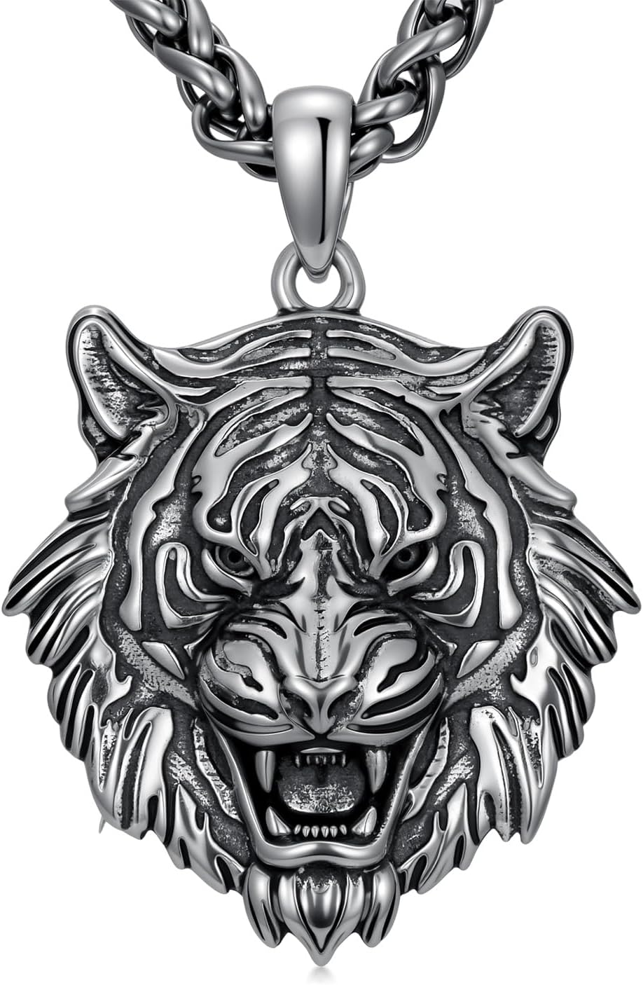 Tiger Head Necklace for Men 925 Sterling Silver Tiger Pendant Punk Jewelry for Dad Husband