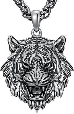 Tiger Head Necklace for Men 925 Sterling Silver Tiger Pendant Punk Jewelry for Dad Husband