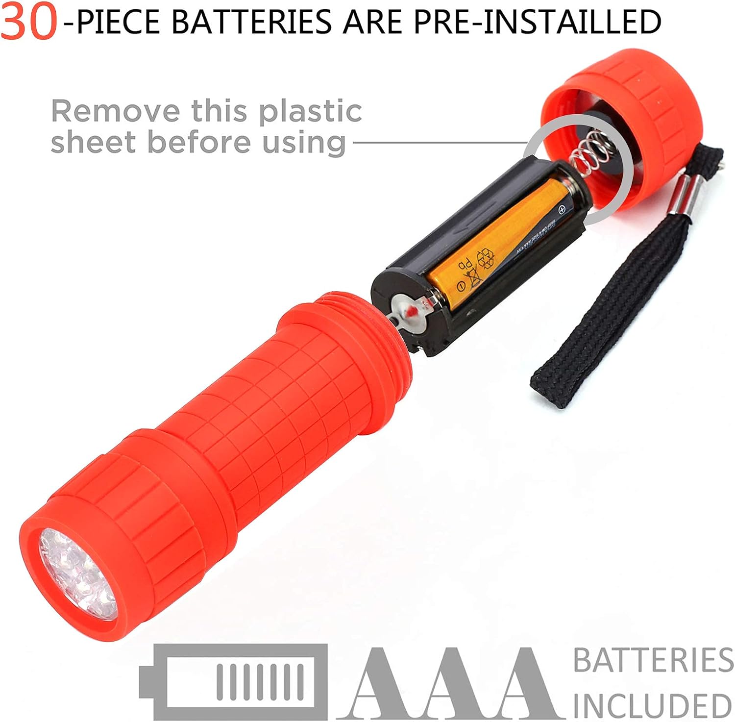 FASTPRO 10-Pack, 9-LED Mini Flashlight Set, 30-Pieces AAA Batteries are Included and Pre-Installed, Perfect for Class Teaching, Camping, Wedding Favor