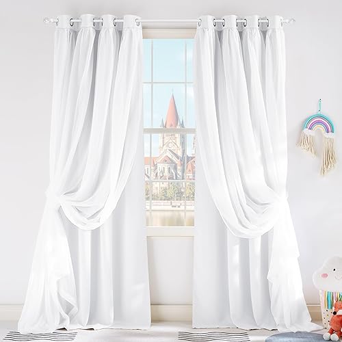 Miniatura 29 de PONY DANCE Cortinas Opacas Transparentes - Cortinas de Doble Capa con Aislamiento Térmico para Dormitorio Comedor, Cortinas para Sala, 52 pulgadas