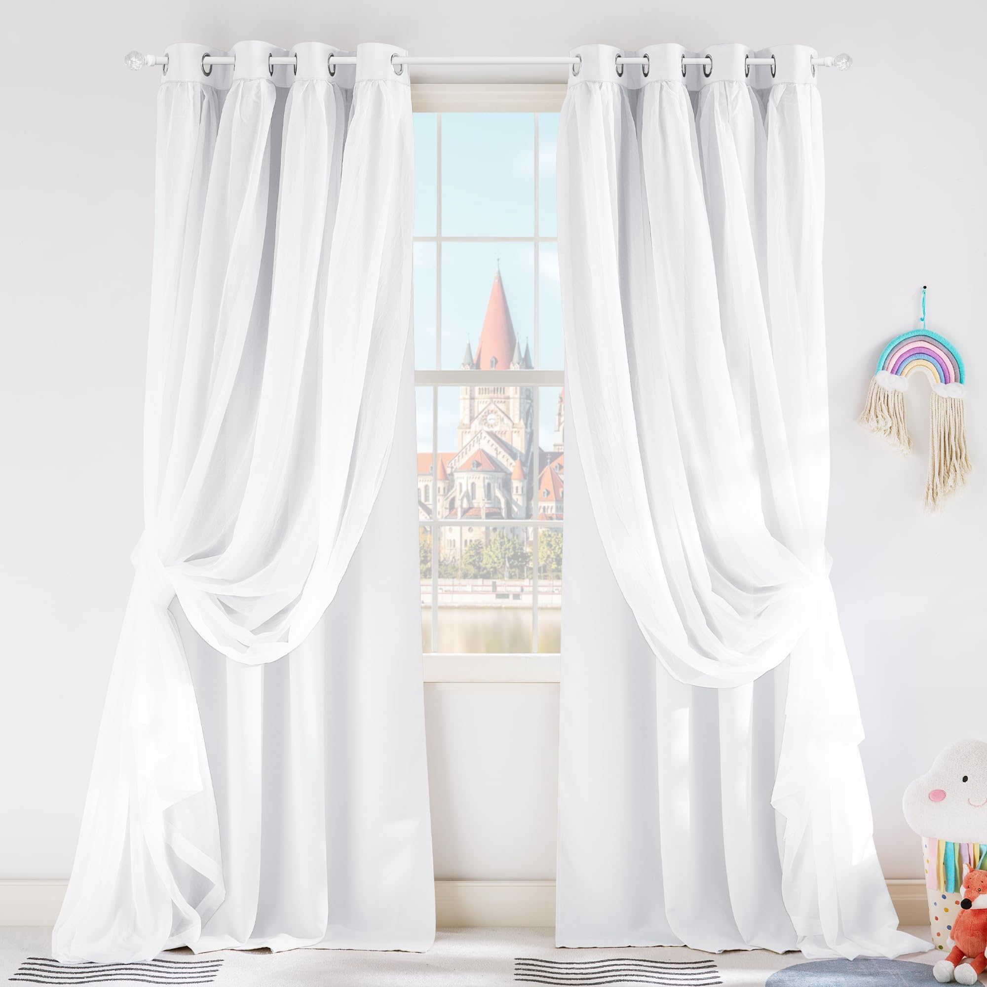 PONY DANCE White Curtains, 52 W by 84 L, Pure White, 2 Pieces