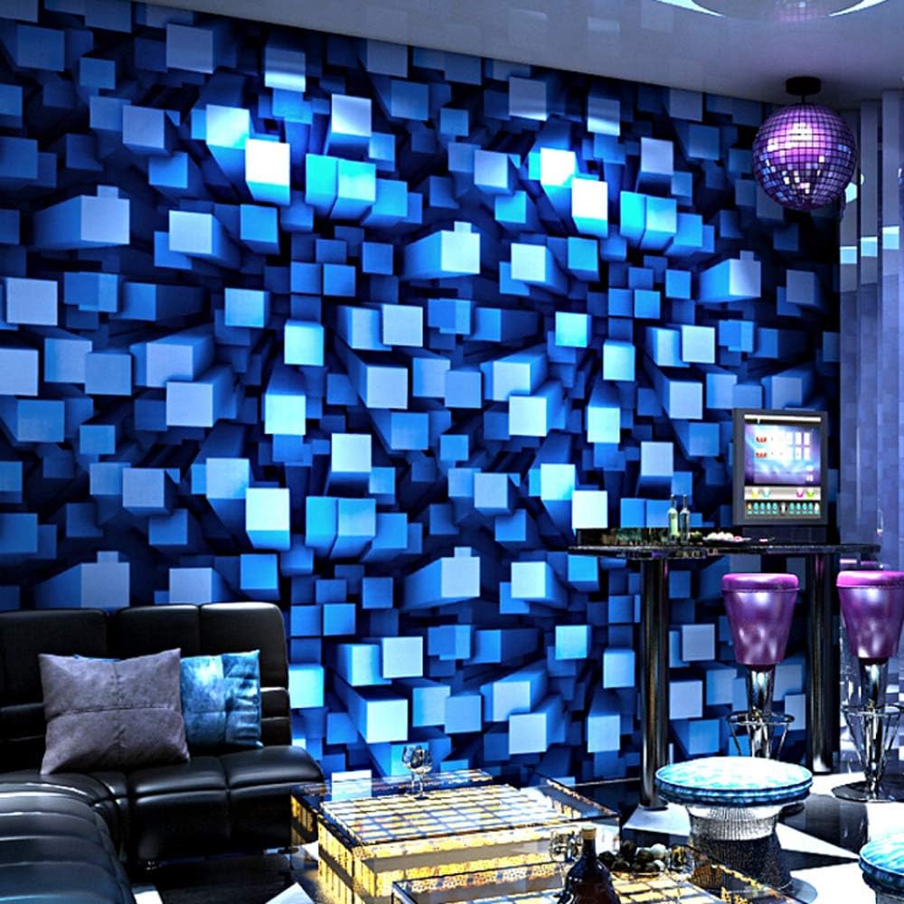 Q QIHANG Modern 3D Personality Fashion Flash Magic Lattice PVC Wallpaper Hotel Ballroom Karaoke Bar Ceiling Wallpaper 20.87" Wx393.7 L Non-Pasted (Blue)