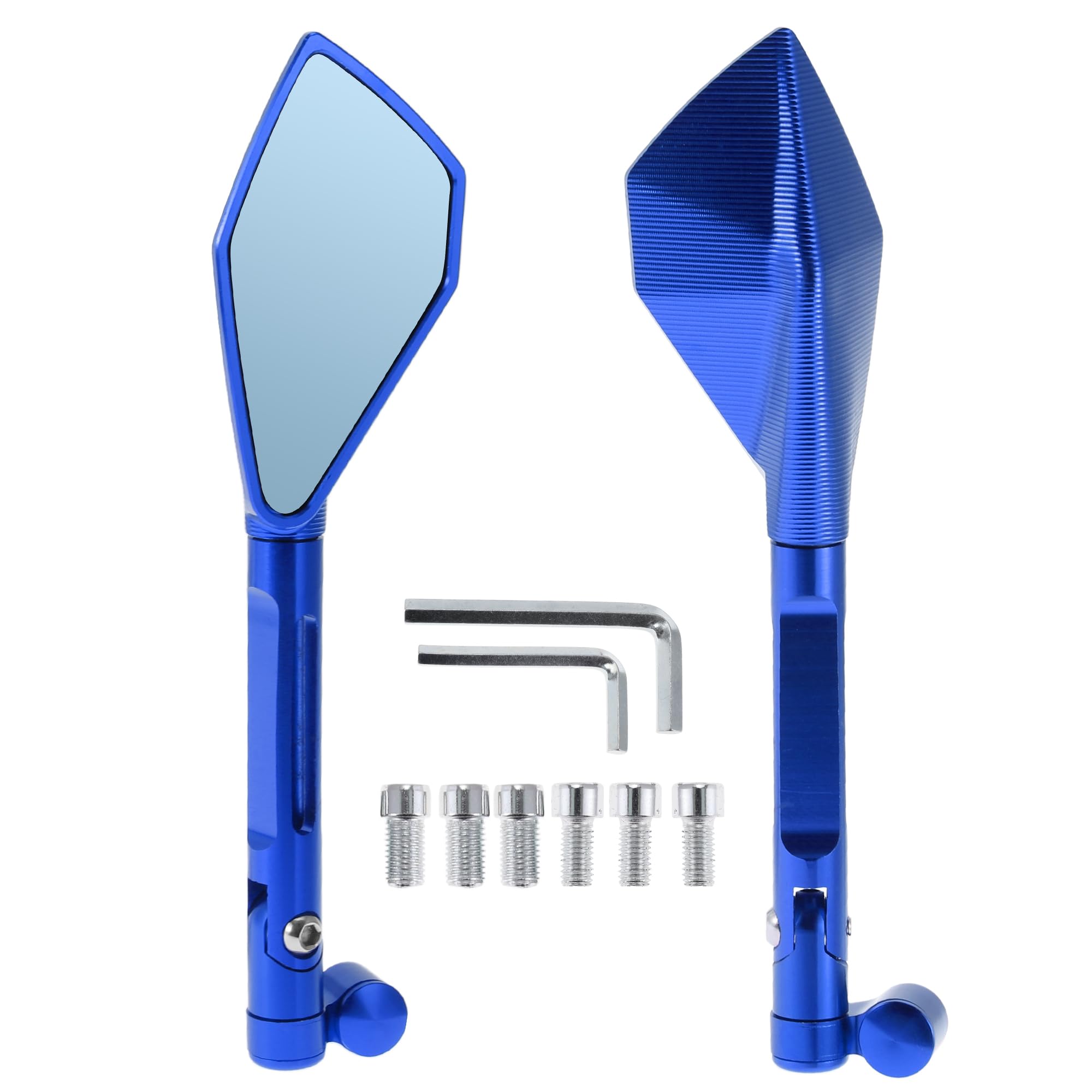 Specchietti Retrovisori Laterali Regolabili per Moto 1 Set Blu | Colore Blu, Lega Alluminio, 11.2x5.6cm, M8/M10, Per Yamaha, Per Kawasaki, Per Honda Shadow, Regolabili 360°