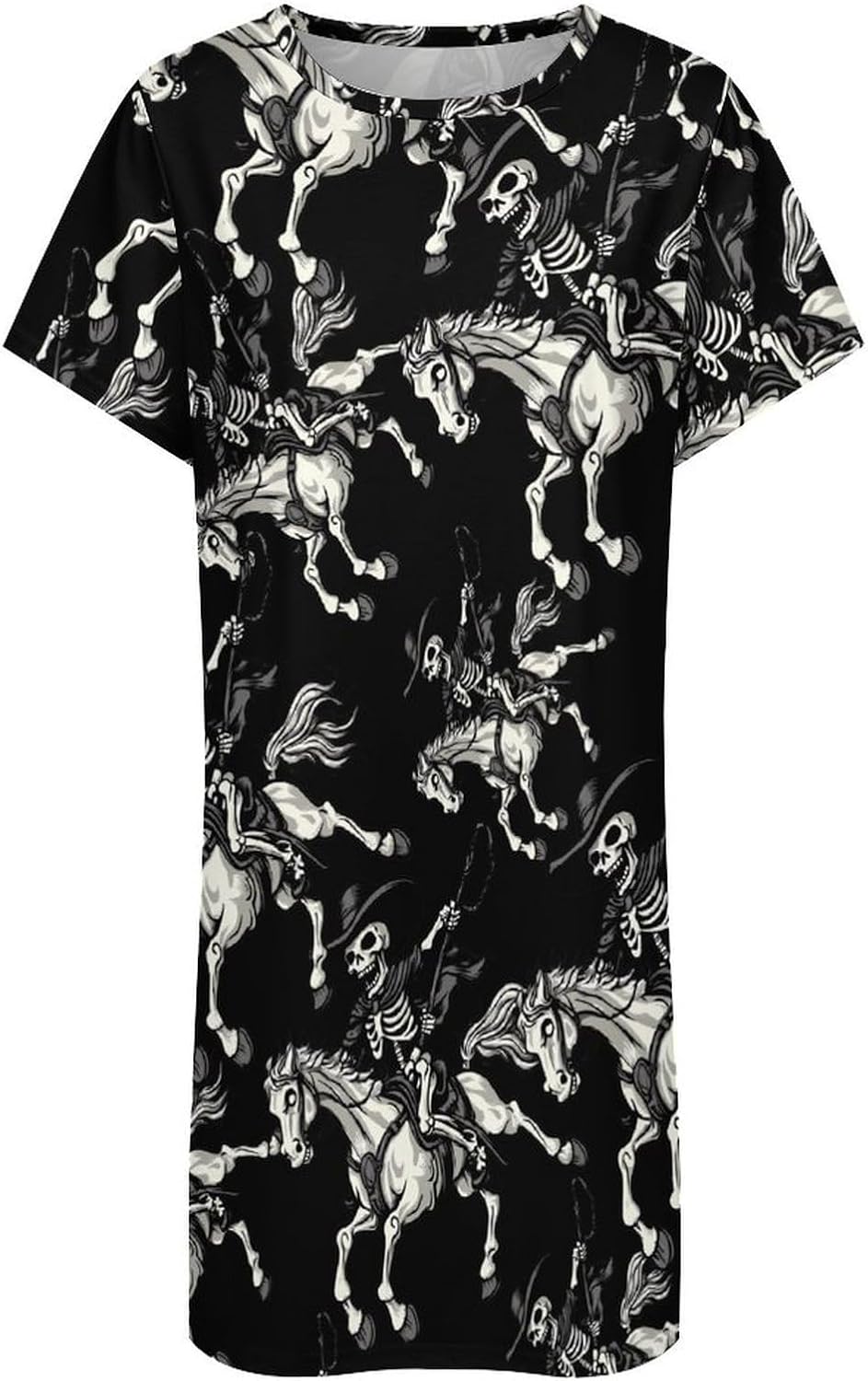 Skeleton Riding Horse Print Night Shirts for Women Soft Nightgowns Short Sleeve Sleep Dress Pajamas Sleepwear