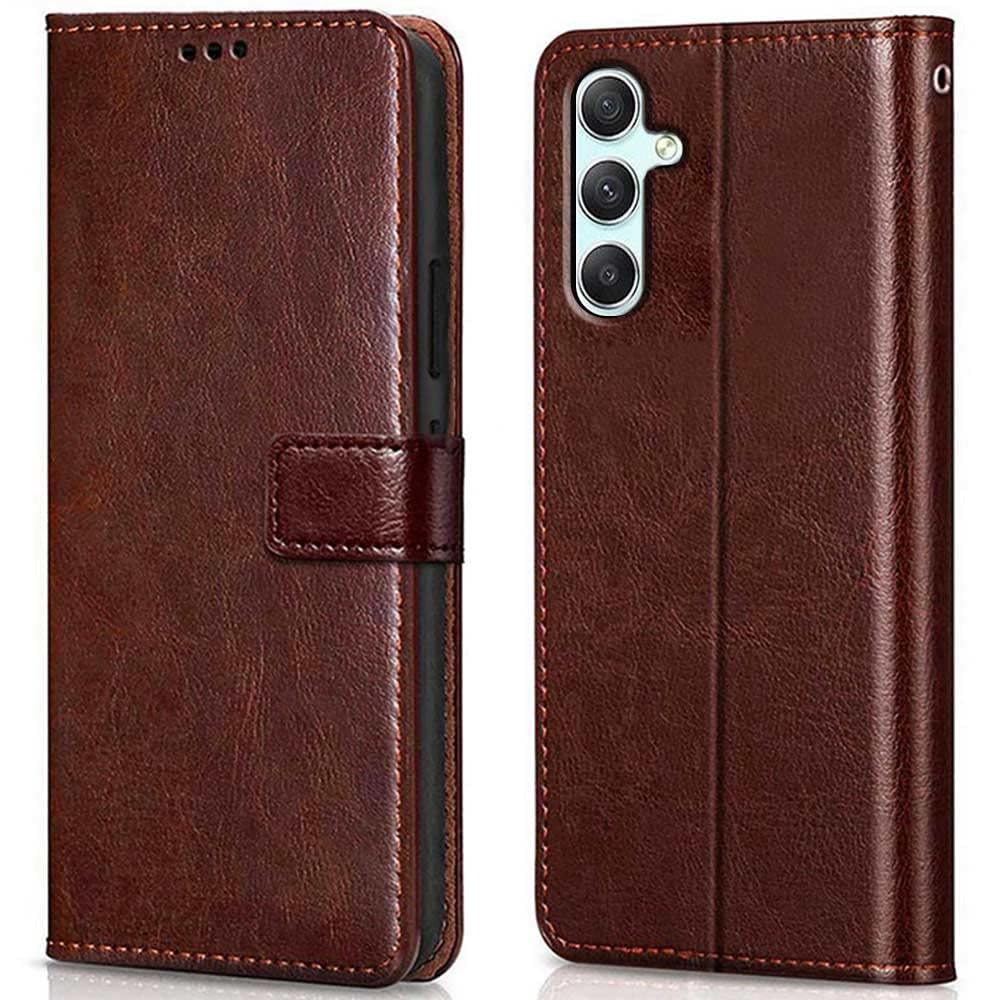 Coverage Vintage Magnatic Closer Leather Flip Cover for Samsung A34 5G -SM-A346E - Executive Brown-image-0
