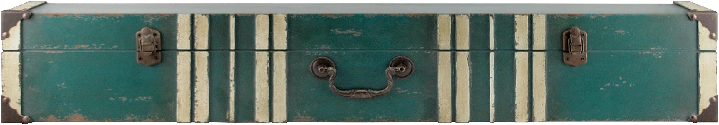 MCS 45885 Vintage Suitcase Wall Shelf in Distressed Aqua Finish with Cream Accent, 36"