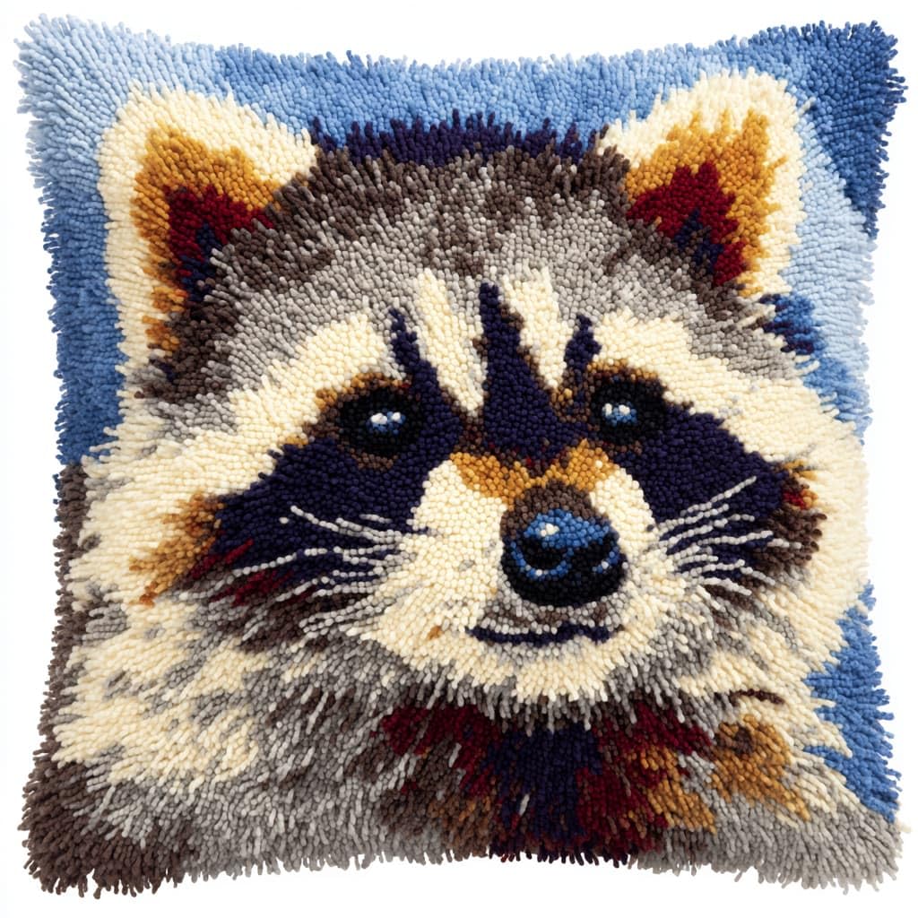 WallustrioaW Latch Hook Kits Pillow 17x17in,Animal Raccoon