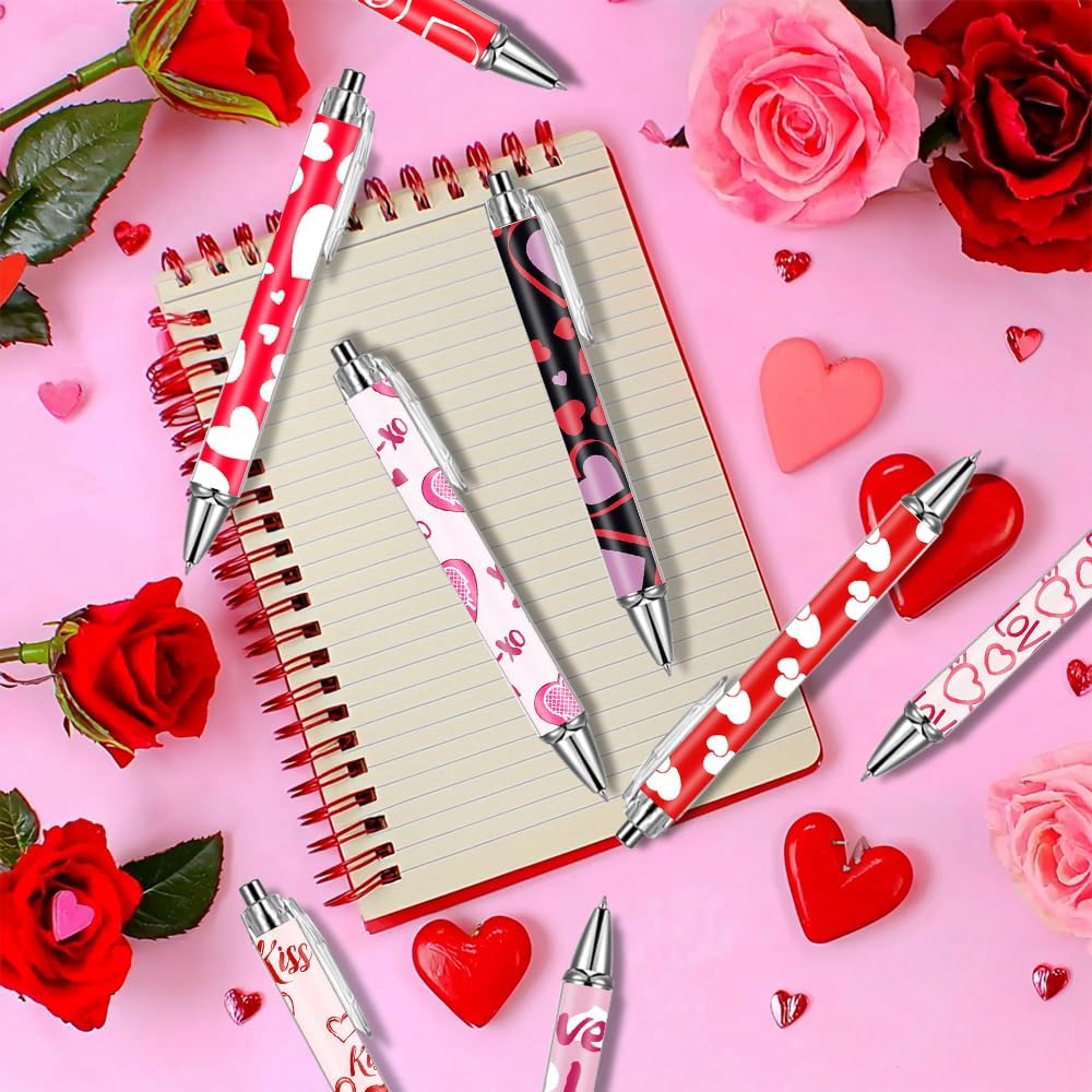 24pcs Valentine's Day Heart Shape Pens Bulk Cute Retractable Decorative Pens 0.5 mm Stationary Supplies for Office School Wedding Party Gifts - Image 4