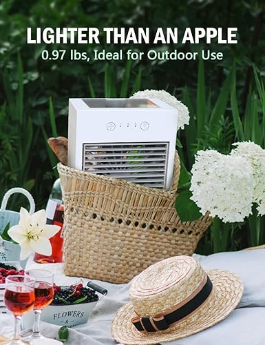 Miniatura 8 de Mini aire acondicionado portátil enfriador de aire evaporativo 3 en 1 funciona con batería de 2000 mAh y recargable por USB enfriador de aire