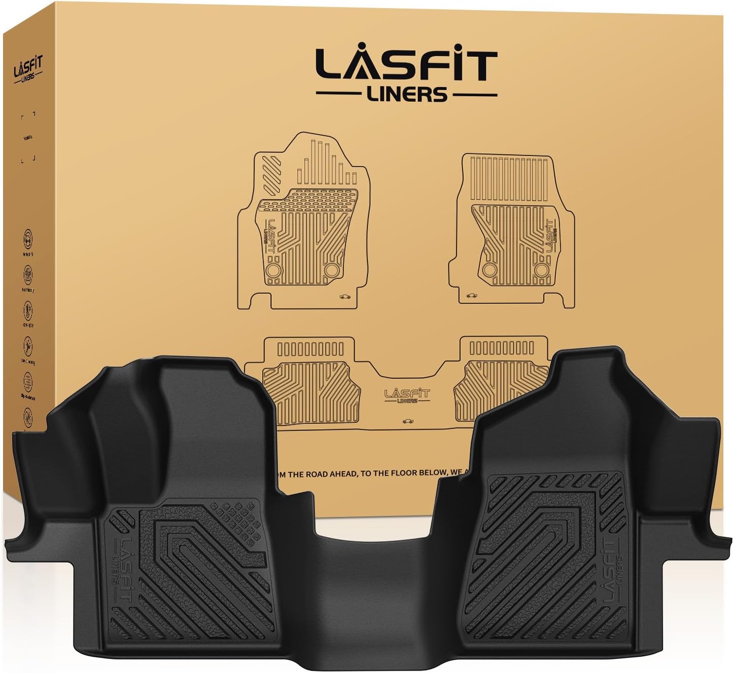 lasfit front floor mat for 2015-2021 ford transit 150/250/350/350hd vinyl floor large console(not for transit connect models) all weather protector tpe car floor liner for transit vans, black 6) transit| 15-21 | front row only vinyl floor