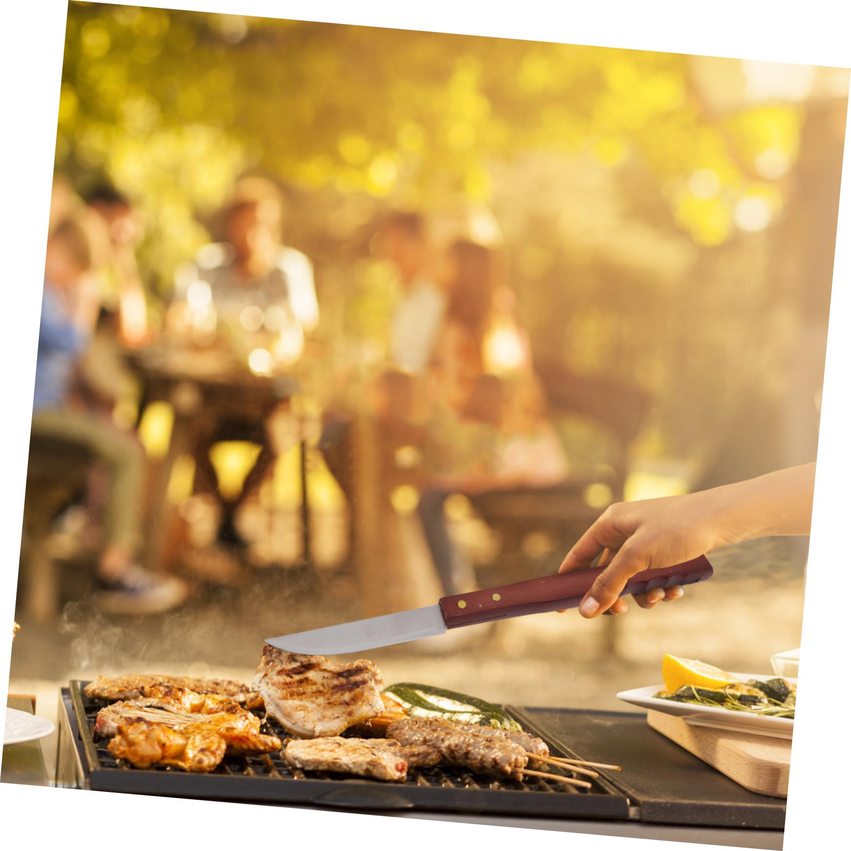 SHINEOFI Juego de Utensilios para Barbacoa 8 Piezas Mango de Madera Acero Inoxidable Delantal de Barbacoa Negro Accesorios Multifuncionales para Exterior Camping y Parrilla al Aire