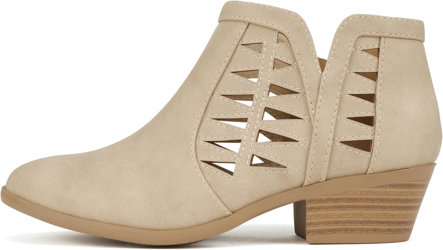 Soda CHANCE Womens Perforated Cut Out Stacked Block Heel Ankle Booties (Wide Fit Available)