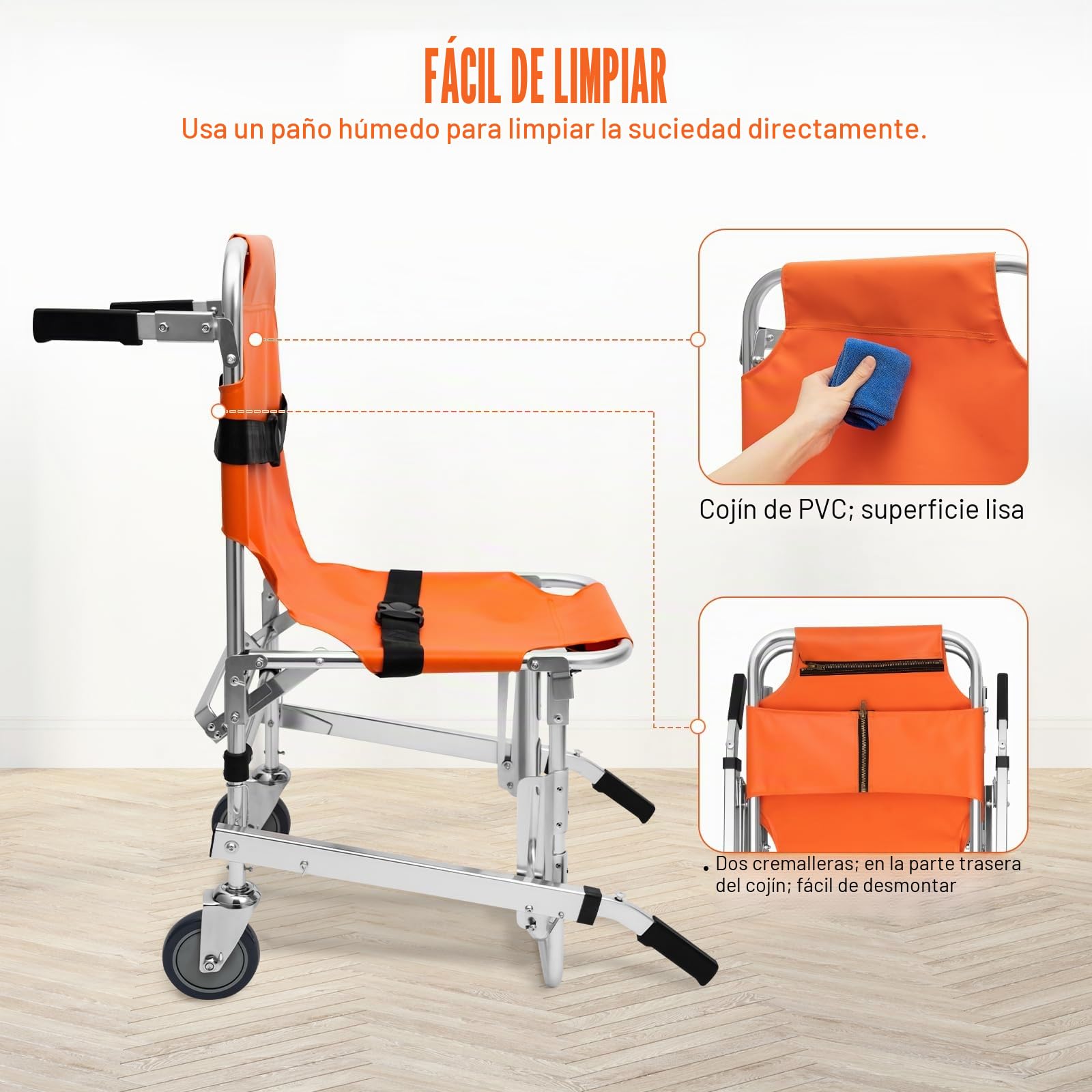 EMS - Silla de escalera plegable para escaleras, con cinturones de seguridad, multifuncional, de emergencia