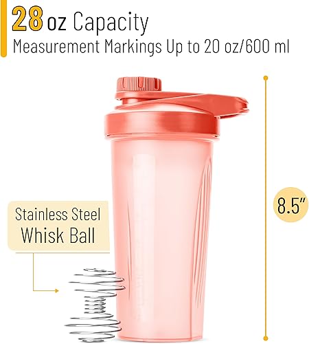 Miniatura 2 de Mr. Pen - Botella agitadora para mezclas de proteínas, 28 oz, rosa coral con tapa giratoria y bola batidora de alambre, taza mezcladora para batidos