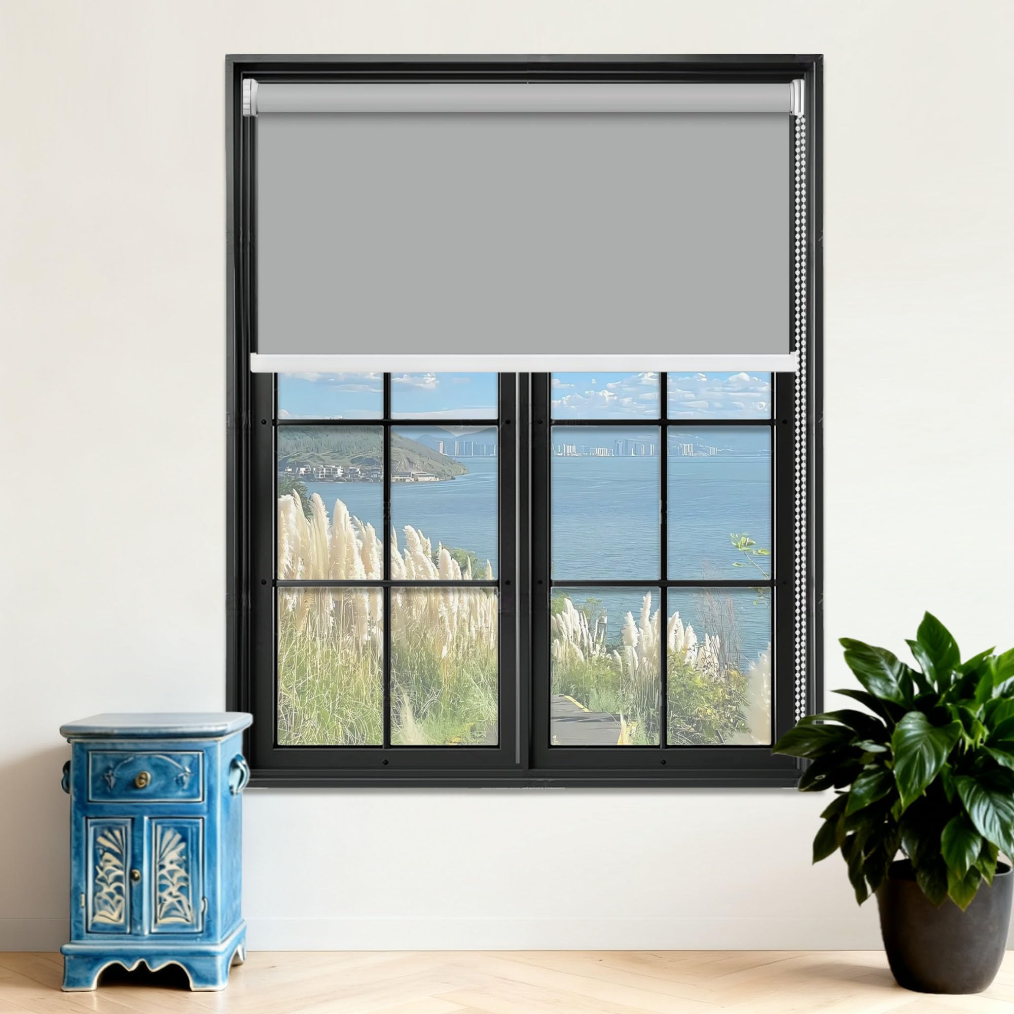 Verdunkelungsrollo 98 x 100 cm Hitzeschutz Klemmrollo Höhe Stufenlos Verstellbar für Türen Und Fenster, Hellgrau