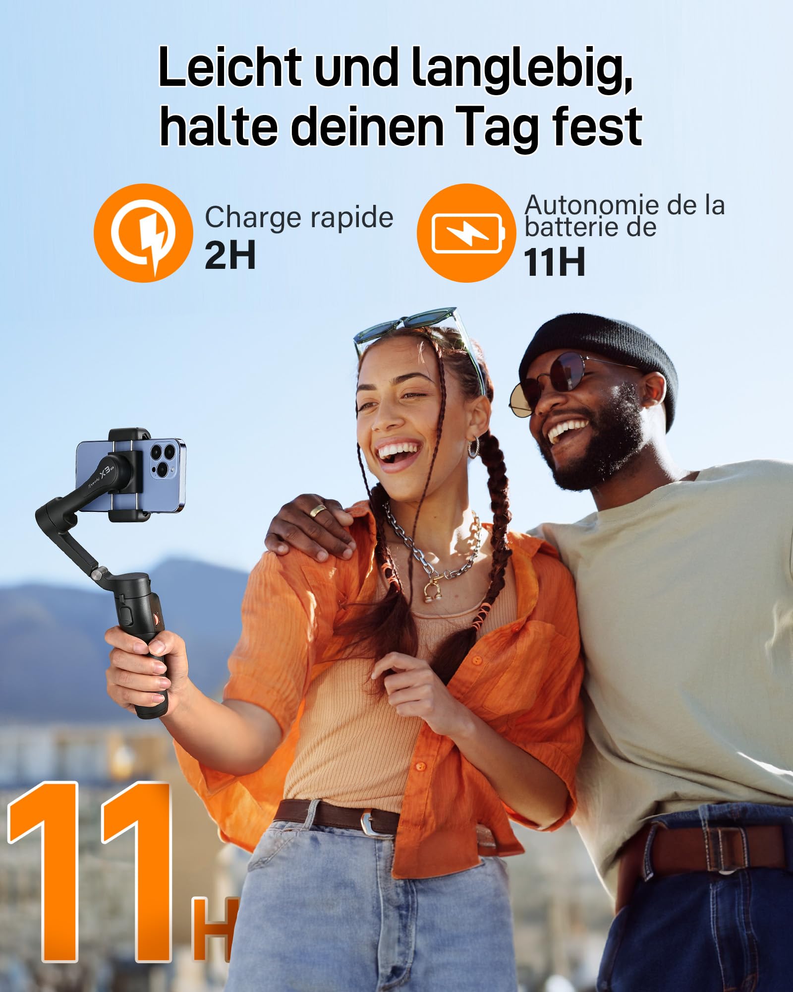hohem Stabilisateur Smartphone iSteady X3 SE, 3 Axes Stabilisateur de Cardan, Design léger et Pliable avec télécommande détachable, Batterie de 11H, Parfait pour Le Vlogging et Les Selfies
