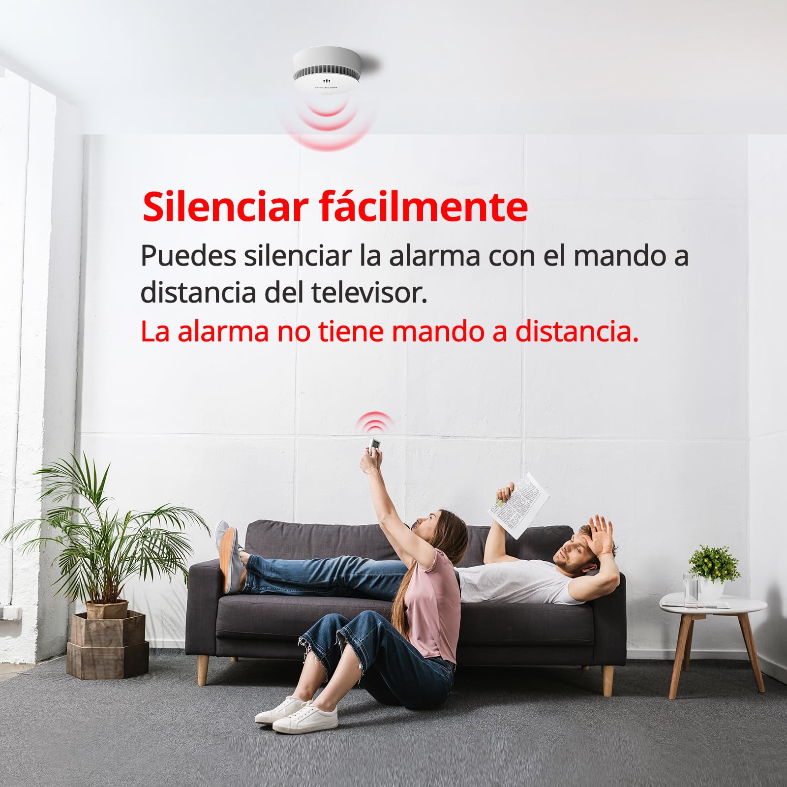 Alarmas de humo para el hogar, batería de 10 años, alarma de humo, alarma de incendio con botón de prueba/silencio, detector de humo certificado por TUV cumple con la norma EN14604 (5 unidades)