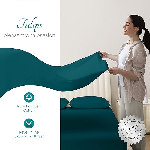 Miniatura 2 de Carressa Linen Juego de sábanas 100% de algodón egipcio, tamaño individual, 3 piezas de 800 hilos de algodón egipcio, juego de sábanas tamaño